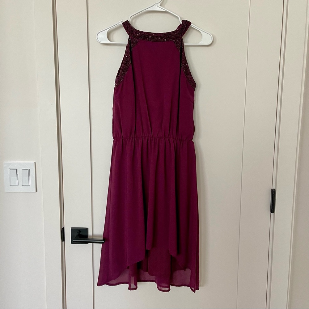 Elegant High Low Burgundy Dress